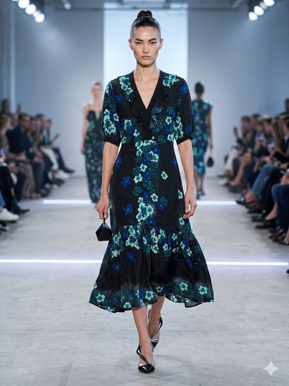 Warm Silk Floral Ruffle Midi Dress size XS